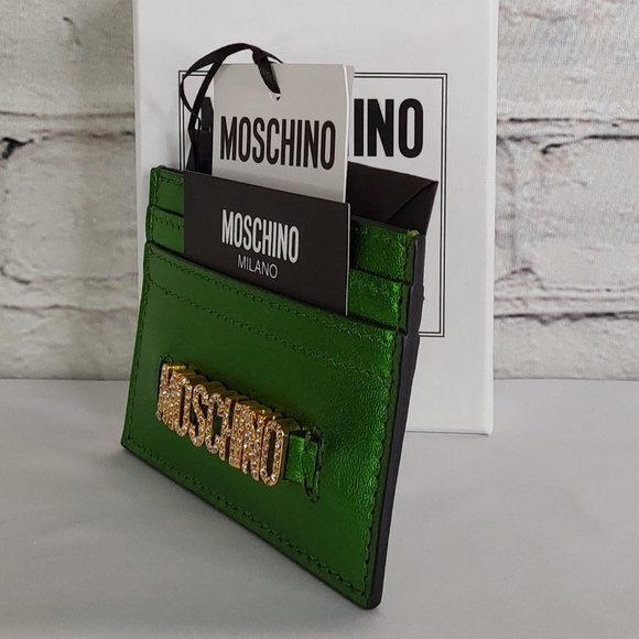 'MOSCHINO' LEATHER 'CASINO KRYSTAL' RAISED BLING LOGO FRONT FOILED CARD CASE - Picture 5 of 16